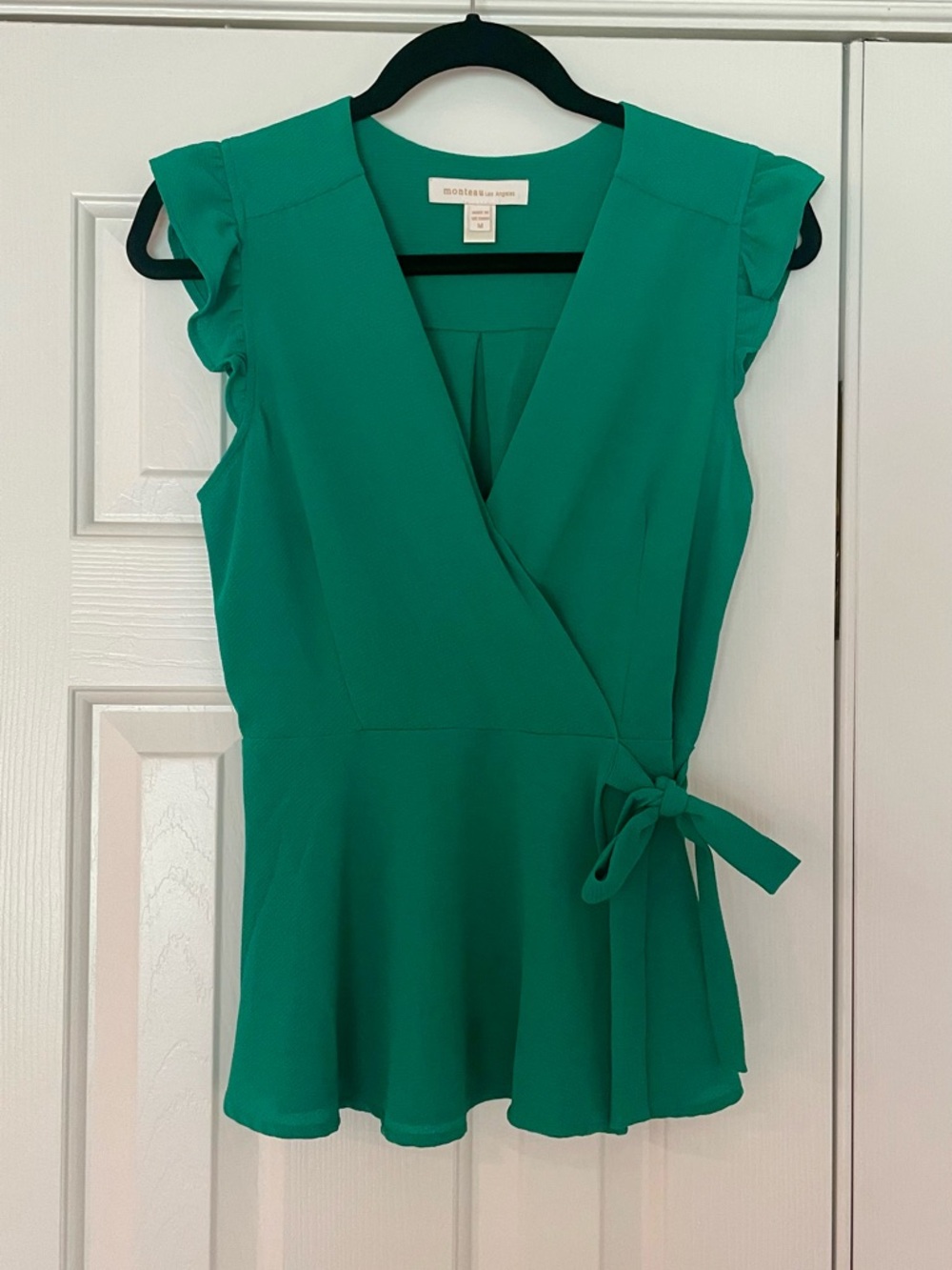 Worthington Green Wrap Peplum Top with Tie